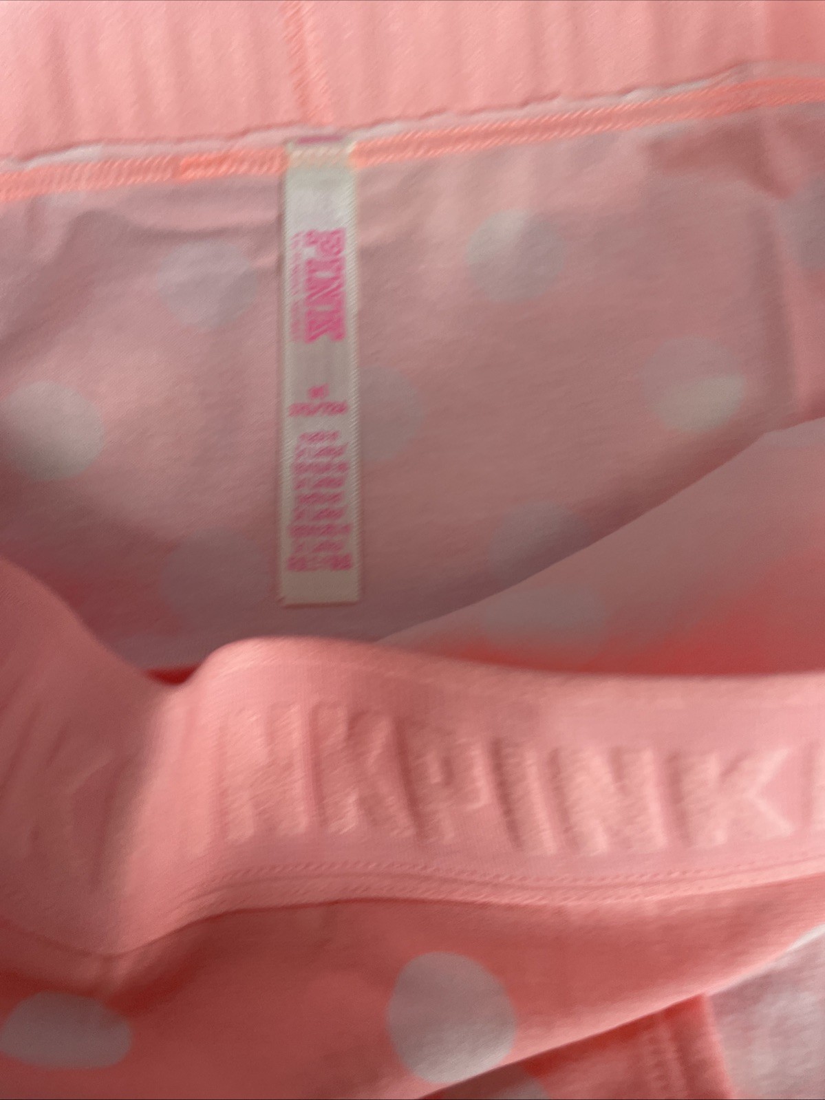 2018 Victoria Secret PINK M Wide Logo Band Boyshort PANTIES Peach Polka Dots
