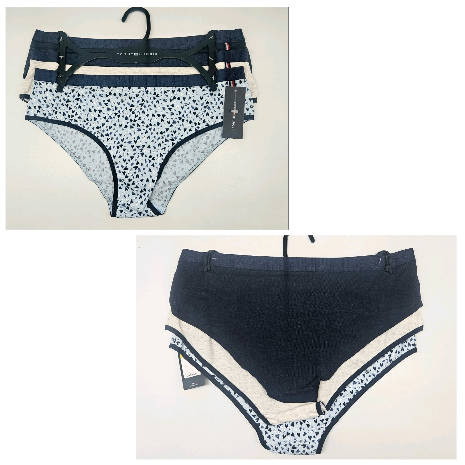 TOMMY HILFIGER 3 Pk Womens S M L XL Logo Cotton Cheeky Hipster Panties Navy Blue