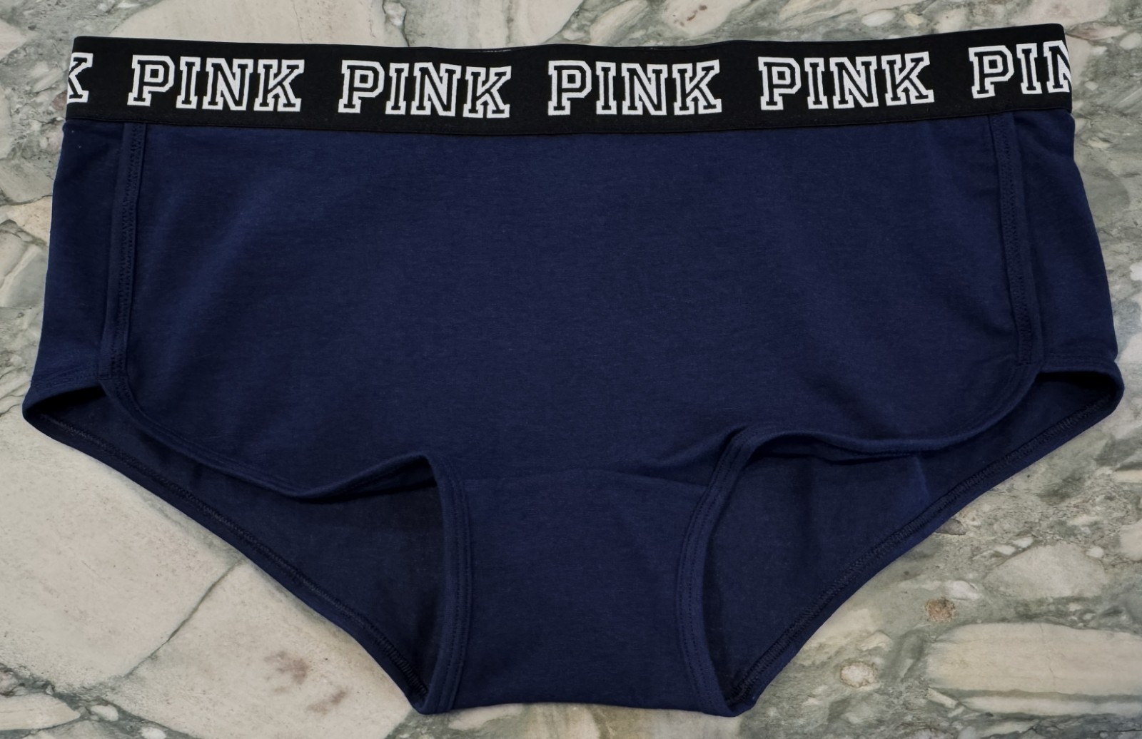 NEW Victoria Secret PINK BLOCK LOGO Cotton Trim Boyshort – Ensign Blue – XL