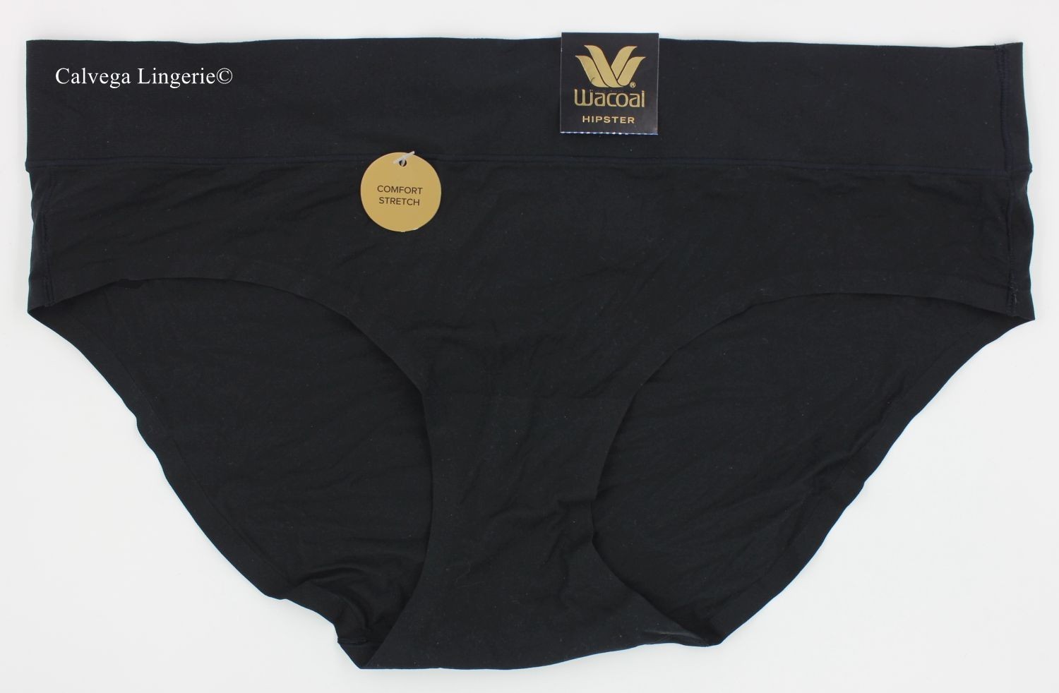 NWT Wacoal 874308 “At Ease” Nylon, Laser Cut Hipster Bikini, Black (BK), XL