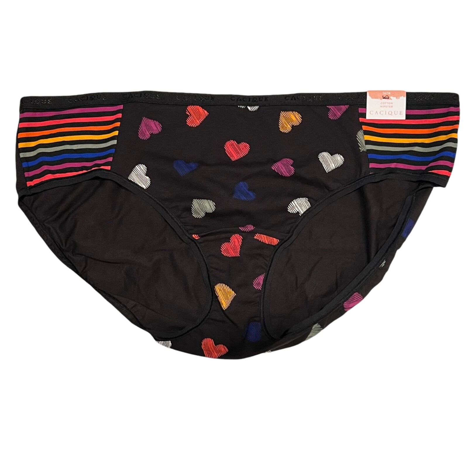 NWT LANE BRYANT Hipster Pantie Sz14/16-18/20 Black Hearts Stripes Jersey