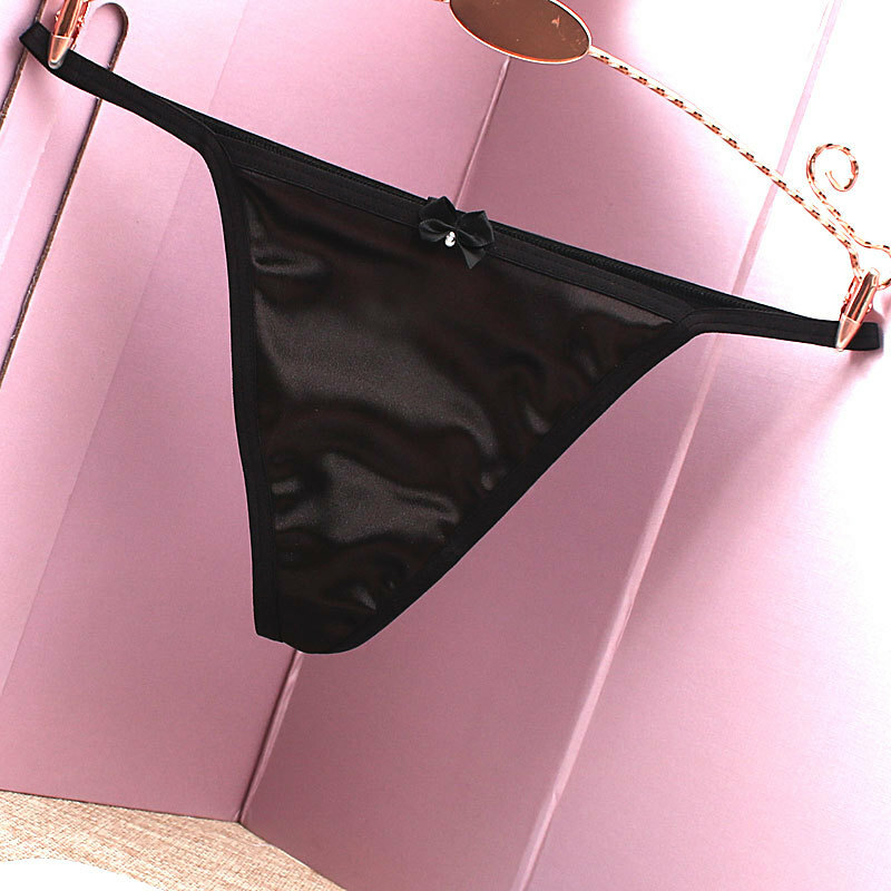 Women Satin Sexy Panties G-string Thong Low Waist Pearl Bowknot Underwear Briefs