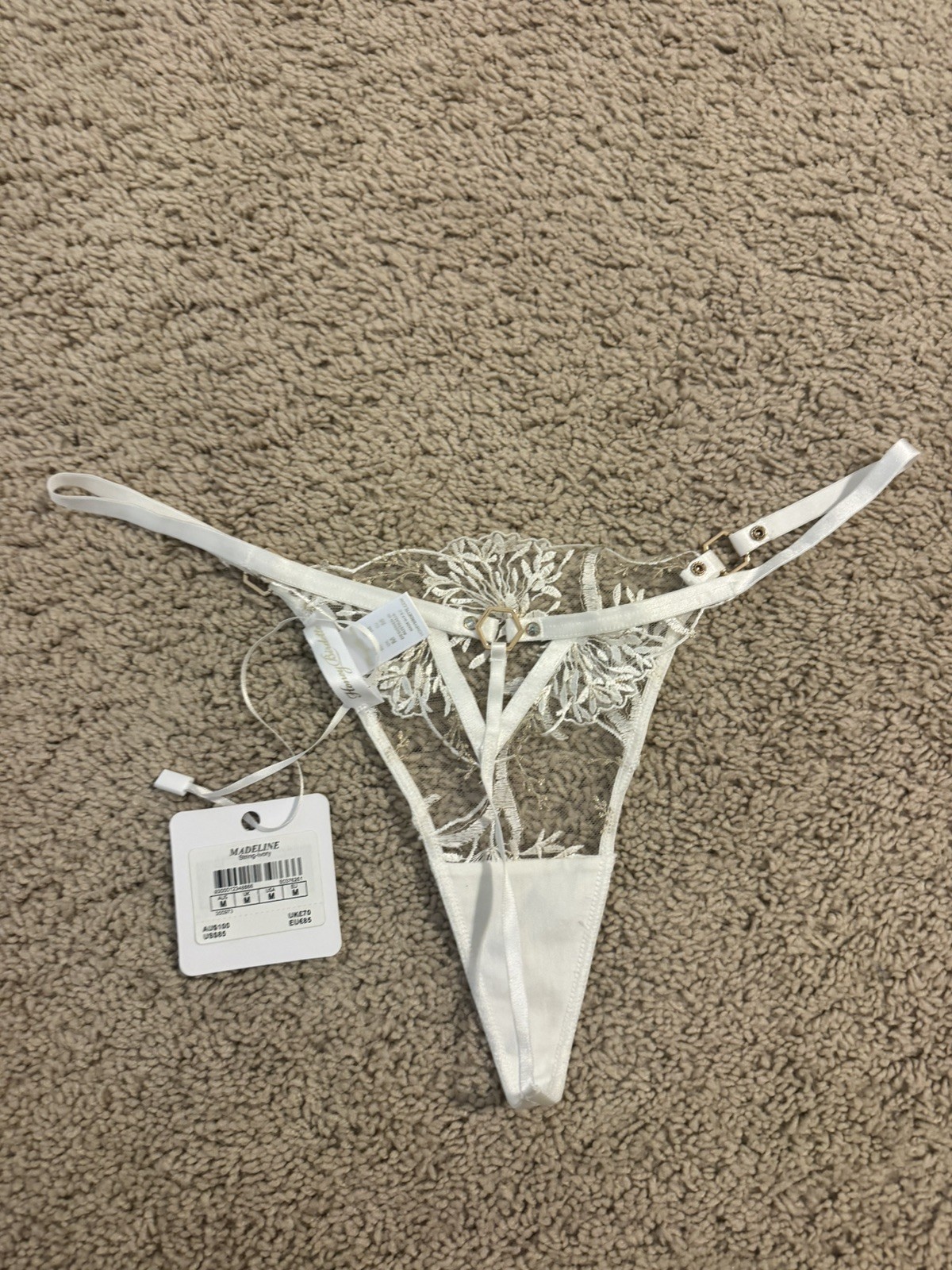 Honey Birdette Madeline Ivory Thong Size M with Stockings M Free Shipping