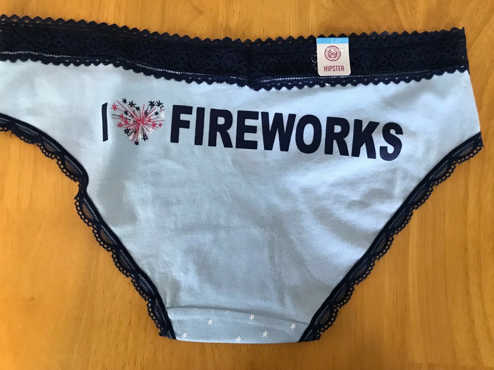 New Juniors Girl’s So Blue “I Love Fireworks” Cotton Blend Hipster Large, Medium