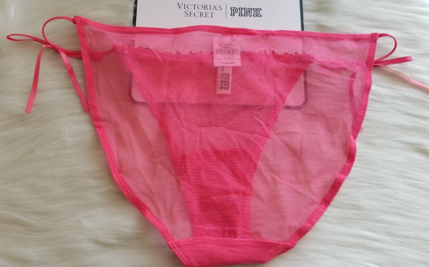 VICTORIA’S SECRET PINK WINK STRING BIKINI PANTY HIBISCUS EMBROIDERY LARGE PINK