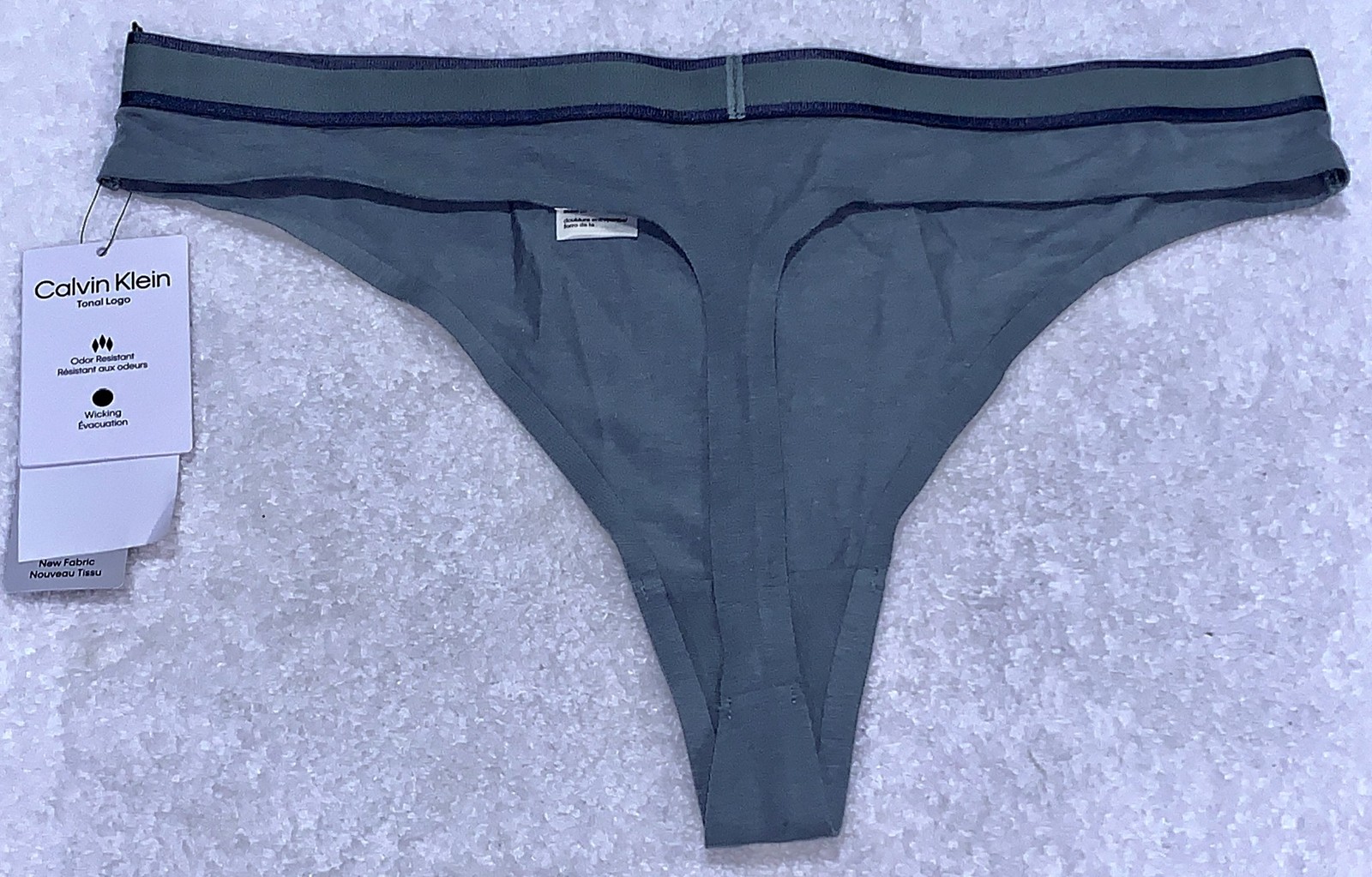 CALVIN KLEIN Tonal Logo Cotton Smoky Blue Dk Blue Thong Panty Womens Sz L 7 XL 8