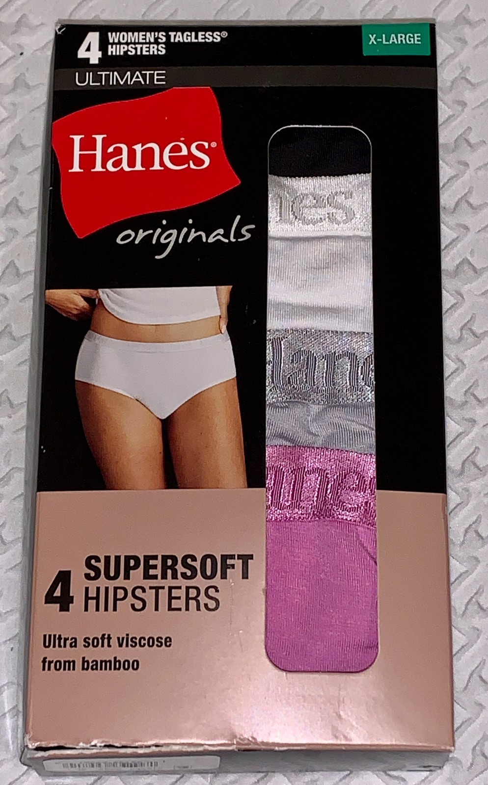 HANES 4 Pk Ultimate Supersoft Pink Black Silver White Hipster Panty Womens XL 8
