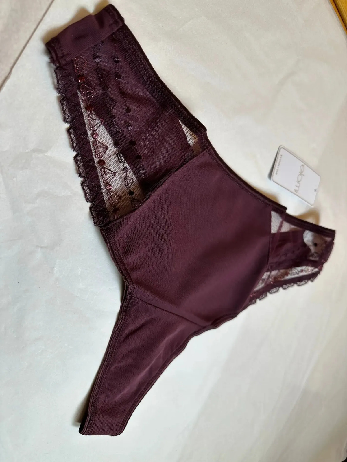 CLEARANCE Elomi Womens Matilda Thong Panties Knickers Size S Wine Burgundy Lace