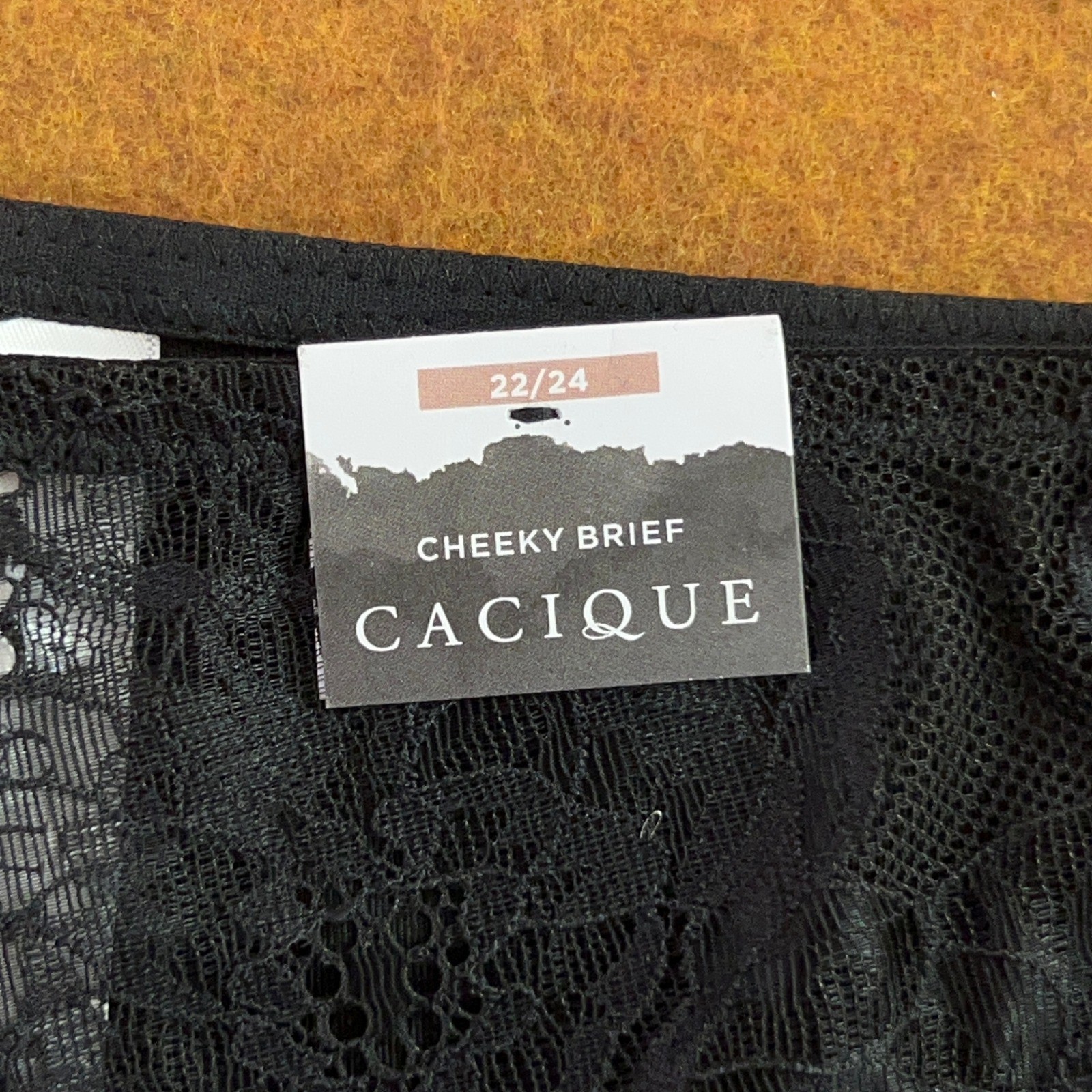 Cacique Womens Plus Size 22/24 Black Lace Lattice Back Cheeky Brief Panty NWT