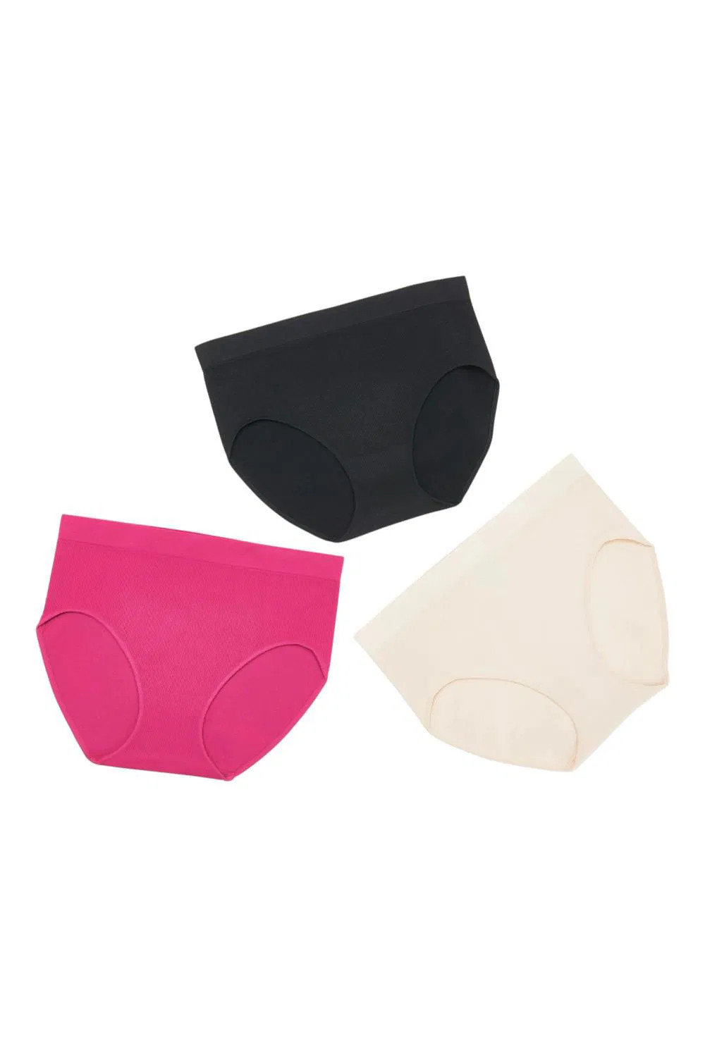 AnyBody Women’s 3-Piece RibKnit Seamless Hipster Brief Blk/Prl/Fuschia