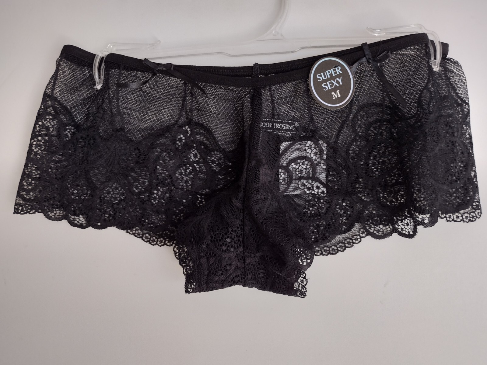 BODY FROSTING SIZE MEDIUM SHERR LACE BLACK CHEEKY PANTY NEW WITH TAGS