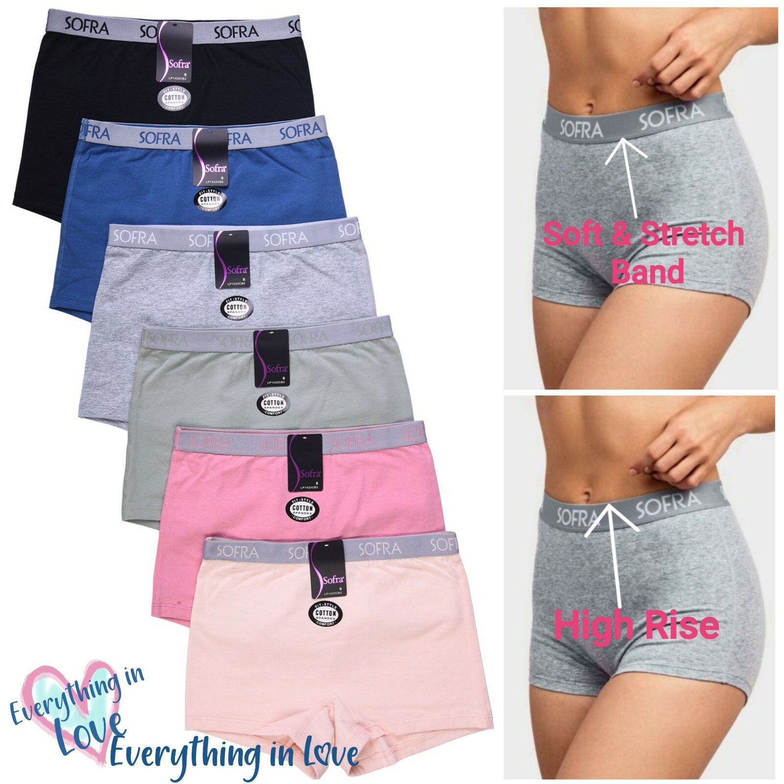 6Pack Women Soft Stretch Cotton High Rise Sport Boxer Shorts Boyshort Underwear