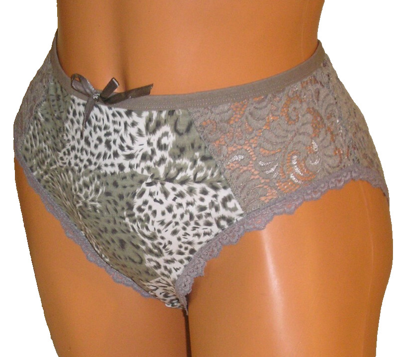 Panties Lingerie Animal Print & Gray Lace Brief, Size 1XL / 2XL Adult Gift