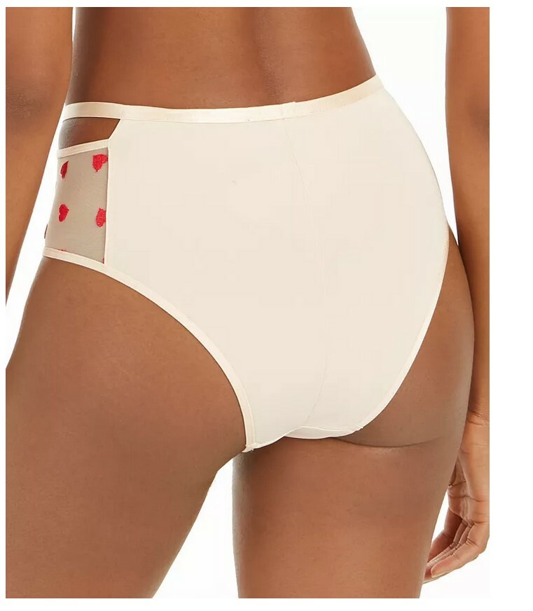 INC Women Sheer Hearts Brief High-Waist Underwear Beige Size S 2374