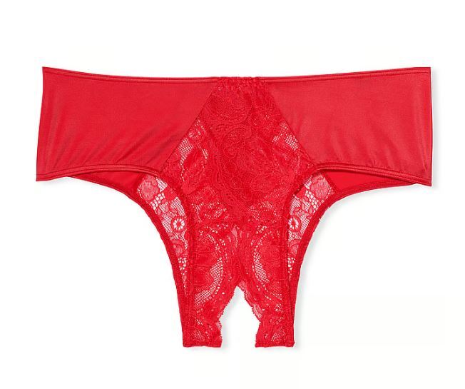Victoria’s Secret Lipstick Red Cheeky Panties XS-L Open Ouvert Silky Floral Lace
