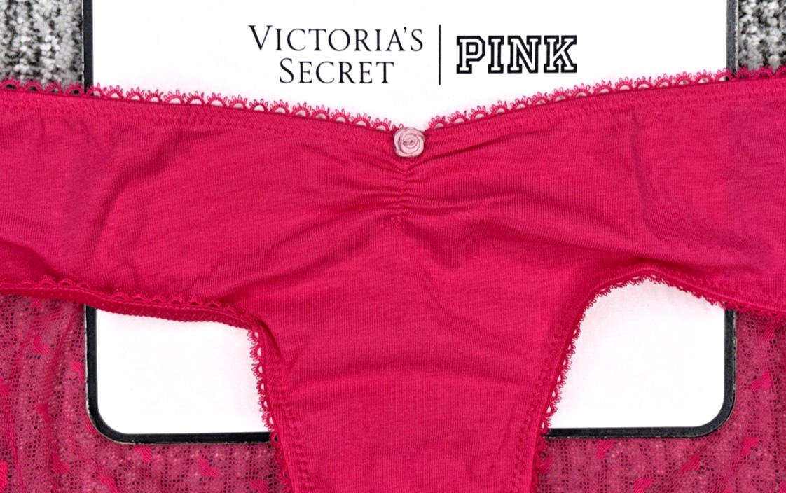 Victoria’s Secret NWT Medium Pink Heart Lace Hiphugger Panty Sexy Sheer Rosette