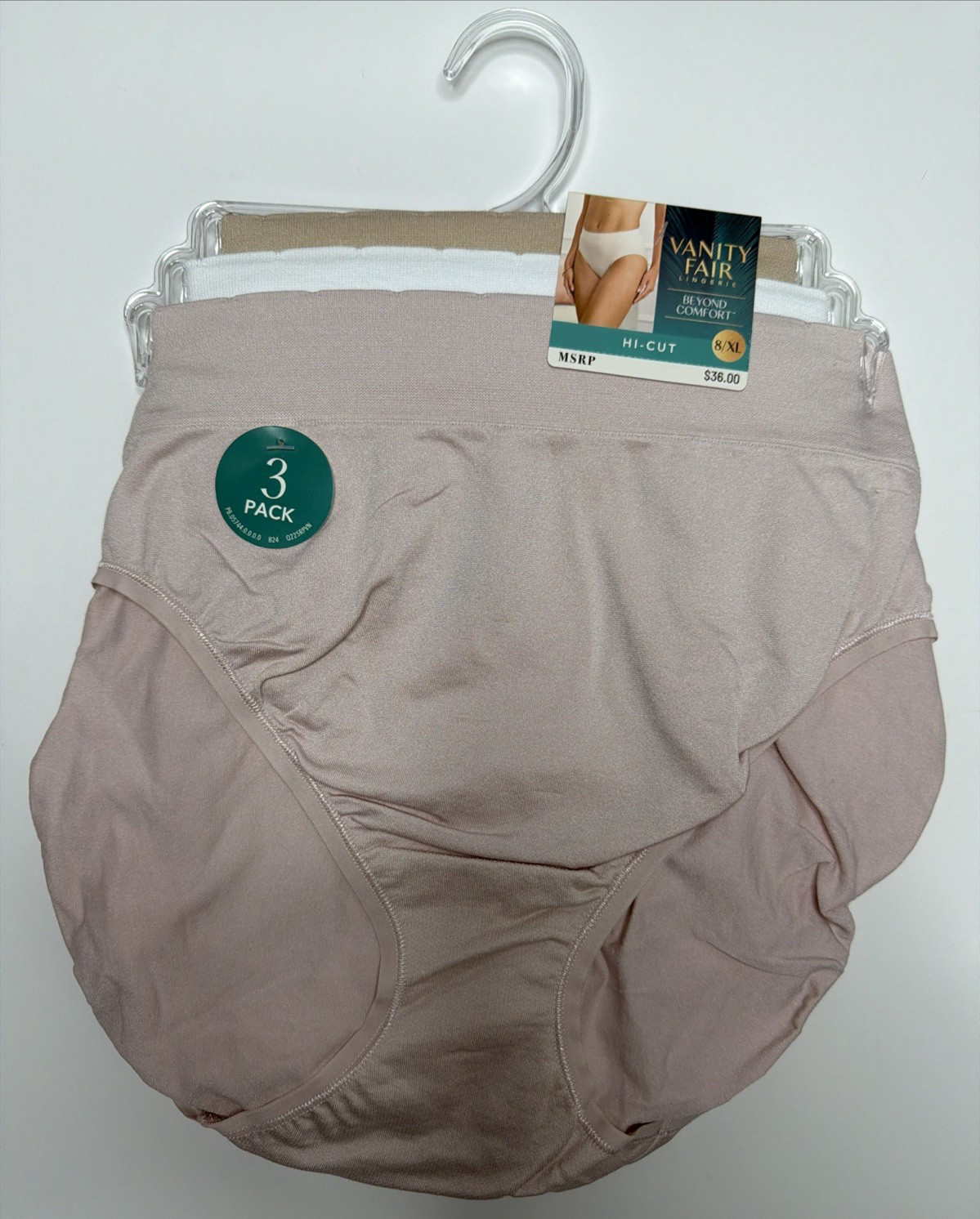 VANITY FAIR Beyond Comfort Seamless 3 Pk Hi Cut Panty Womens 8/XL NEW