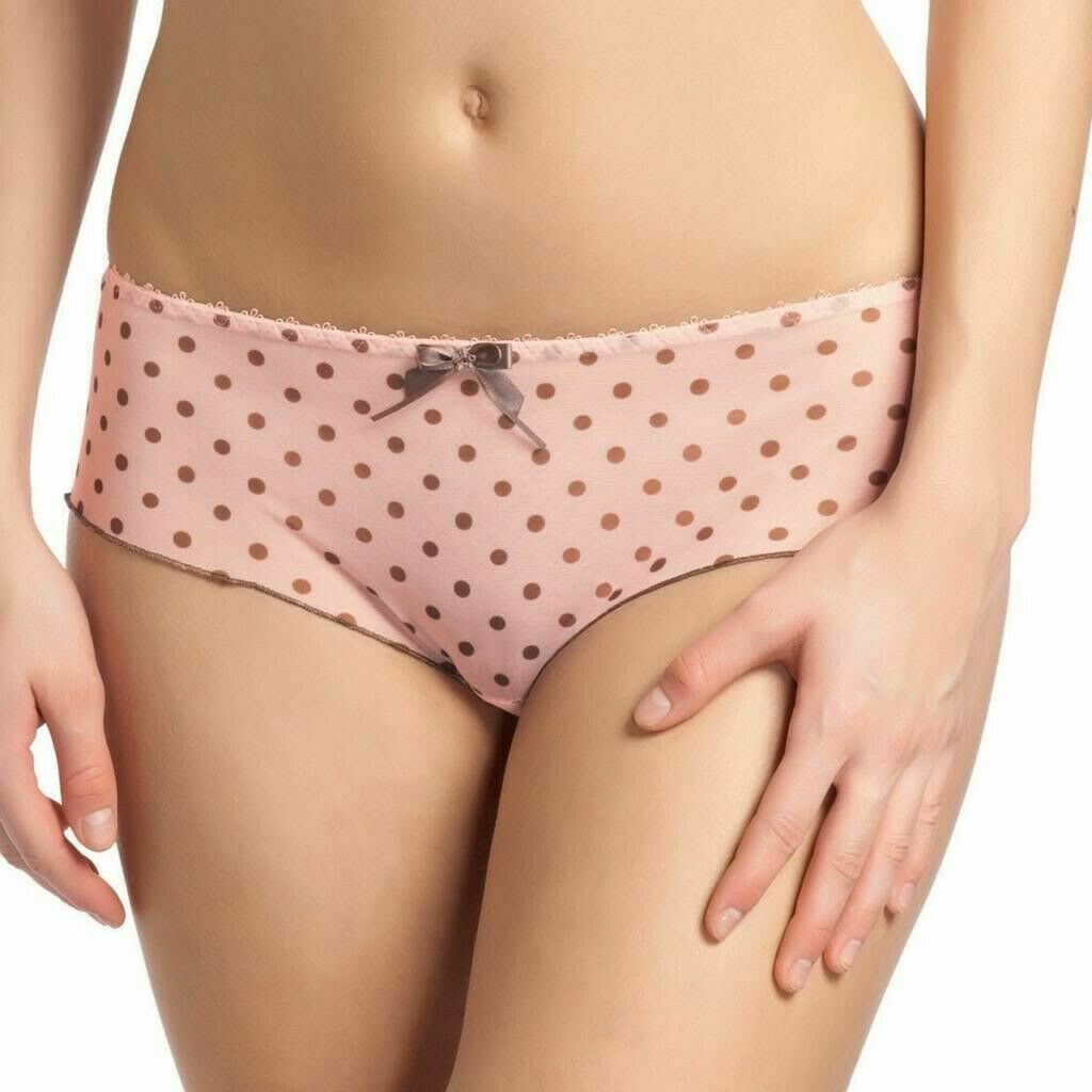 Freya Patsy Short Brief Pink Brown Spot XS 8 10 Semi Sheer Mesh Knickers 1226