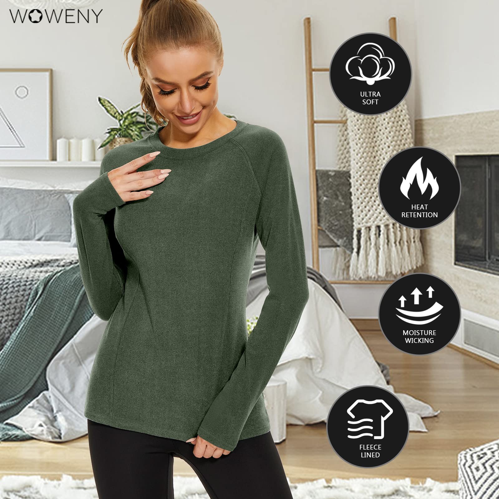Thermal Shirts for Women Base Layer Ultra Soft Fleece Lined Long Sleeve Top T…