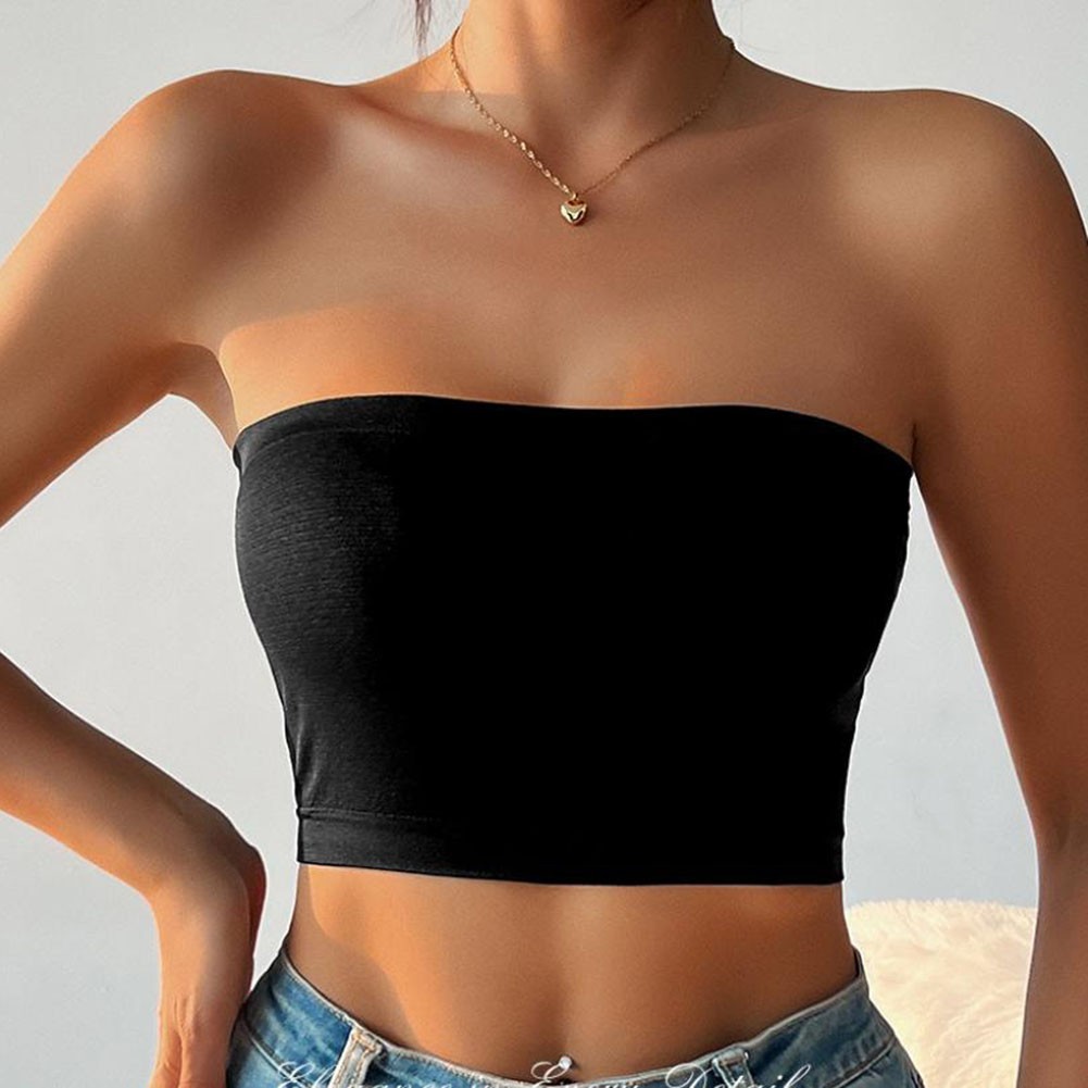 Women’s Seamless Strapless Bra Top for Leisure Wear Pure Color Polyester