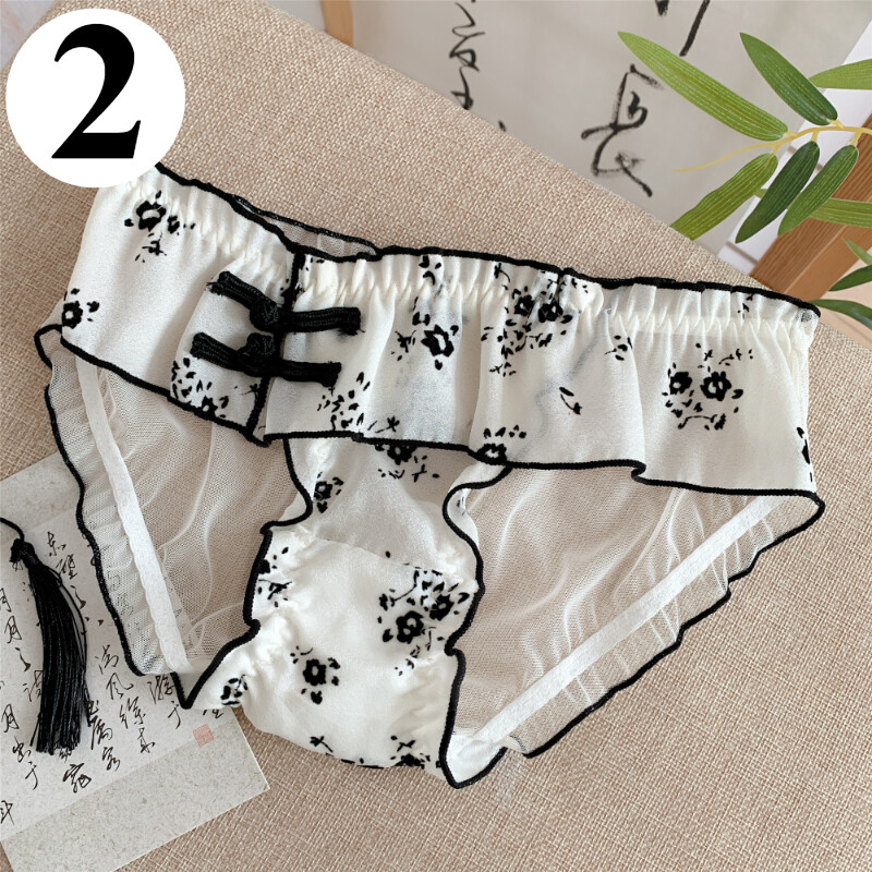 Women Chinese Panties Lace Underwear Button Mid-waist Knickers Cotton Crotch