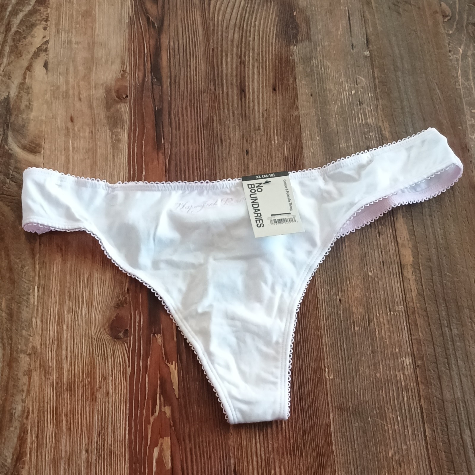 Women’s No Boundaries Thong Panties Cotton Pointelle White Pink Size XL (16-18)
