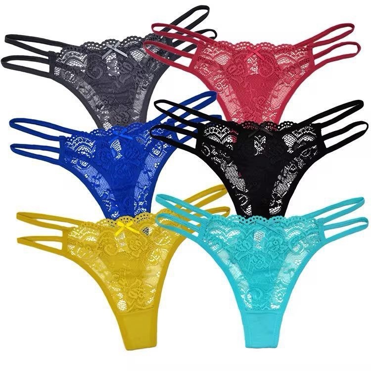 Women’s Love Logo Strap Thong/String Panties 6 Pack Multicolor Stretch M