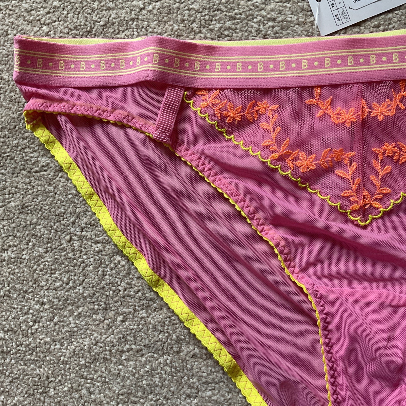 M&S 2 x MEDIUM 12-14 Boutique High Leg Knickers See Through Mesh Shocking Pink M