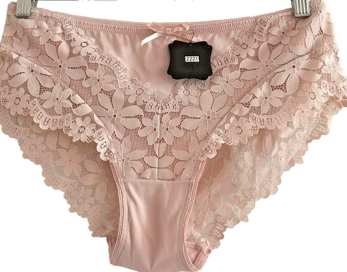 Women’s L/XL Pink Comfort Panties with Lace Elegant Bikini Panty with Lace