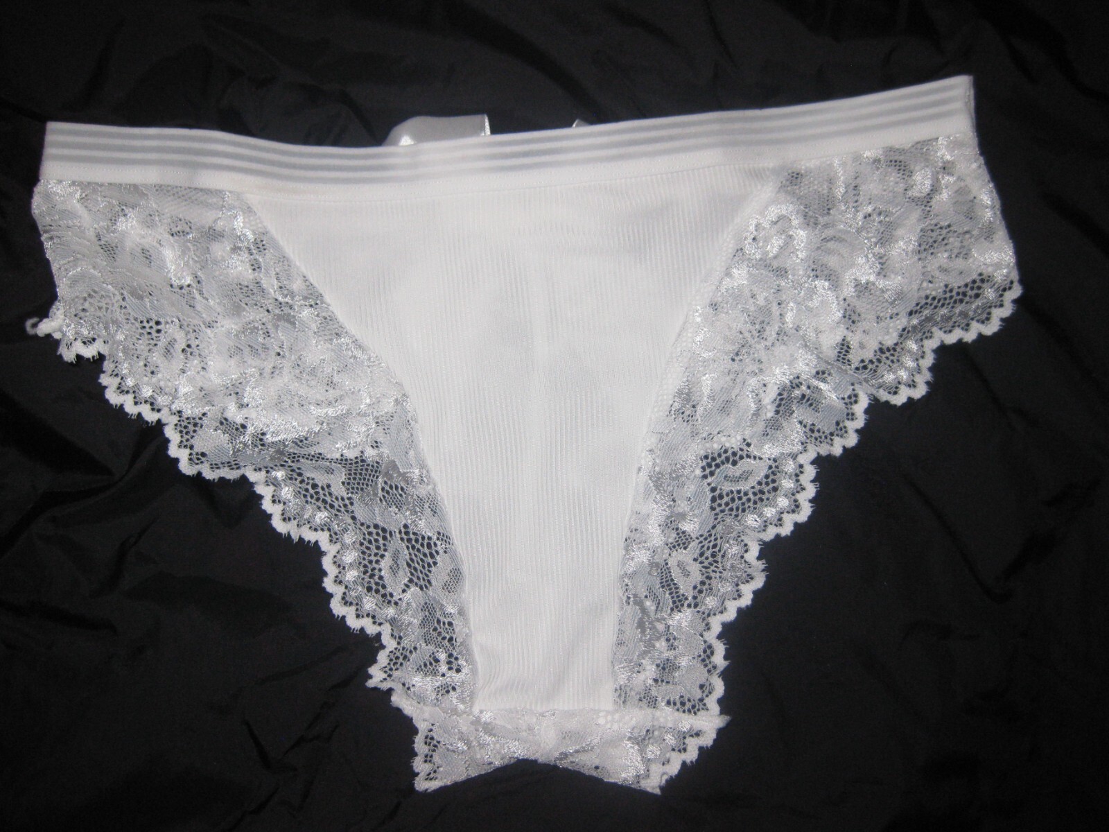 Shein ribbed front lace back w/bow cheeky panties S white nip 80s aesthetic