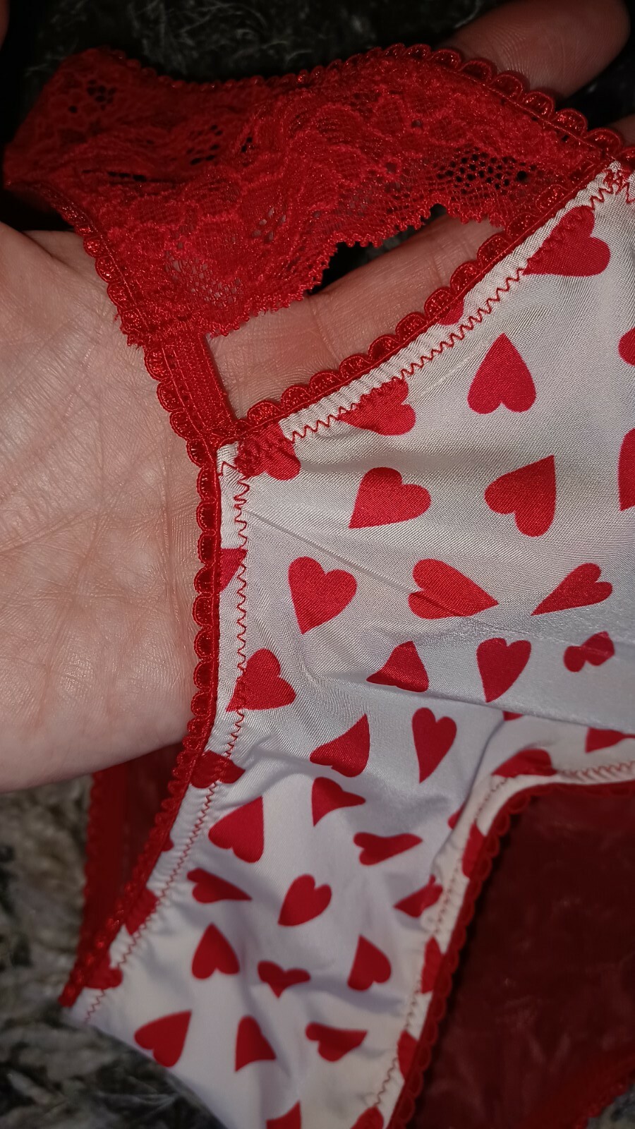 VS dream angel heart mesh ruched cheekini panty NEW size small white/red