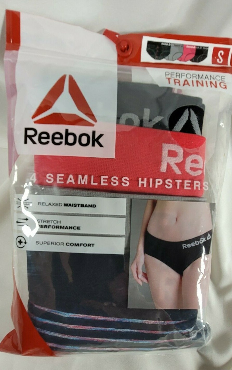 Reebok 4 Pk Seamless Hipsters Performance Training S Black Pink Gray SHIPS FREE