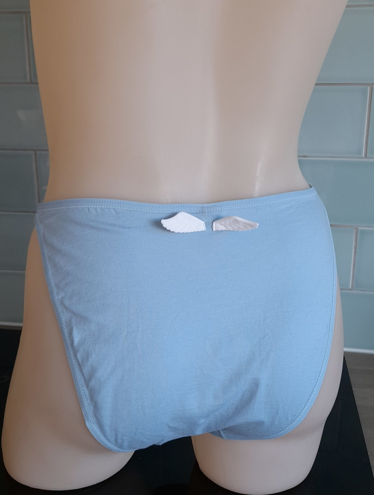 Miss Achile Blue Cotton ANGEL High Leg String Sided Brief With Back Wings