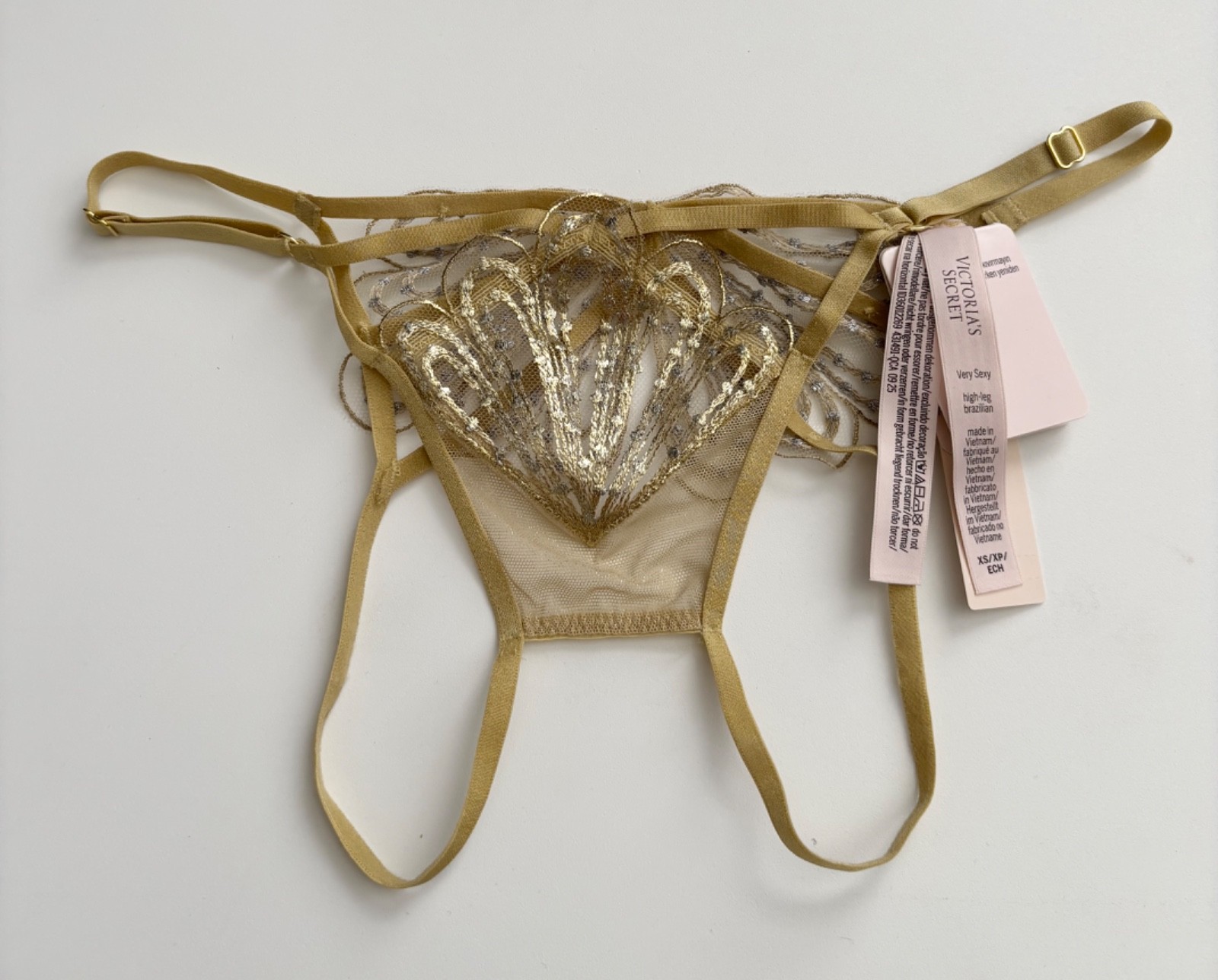 Victoria’s Secret Panty Show Girl Embroidery High Leg Brazilian Open Nwt XS