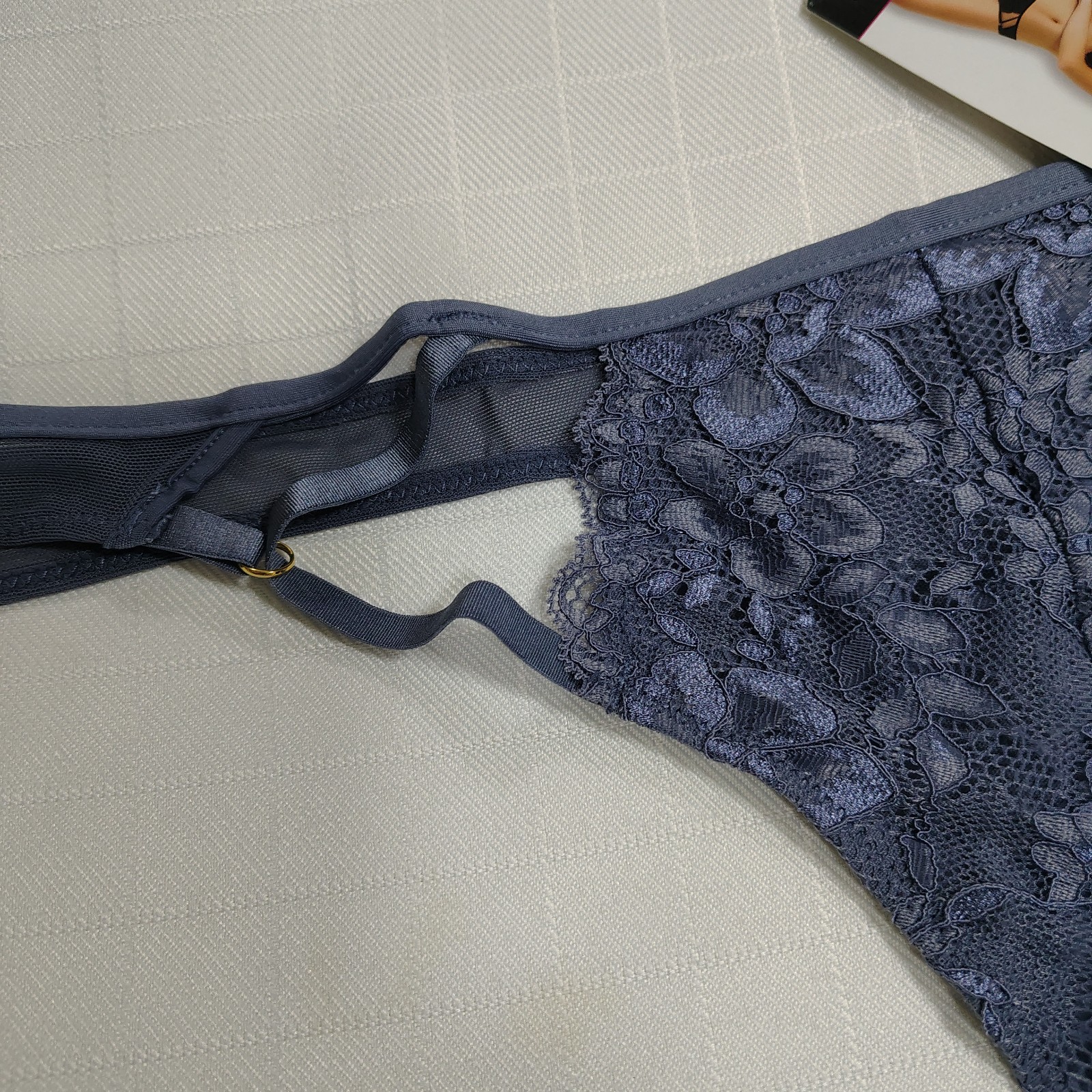 WOMENs Thong Panties (Size XXL/9) Steel Blue Lace Panel Smart Sexy 1) panty