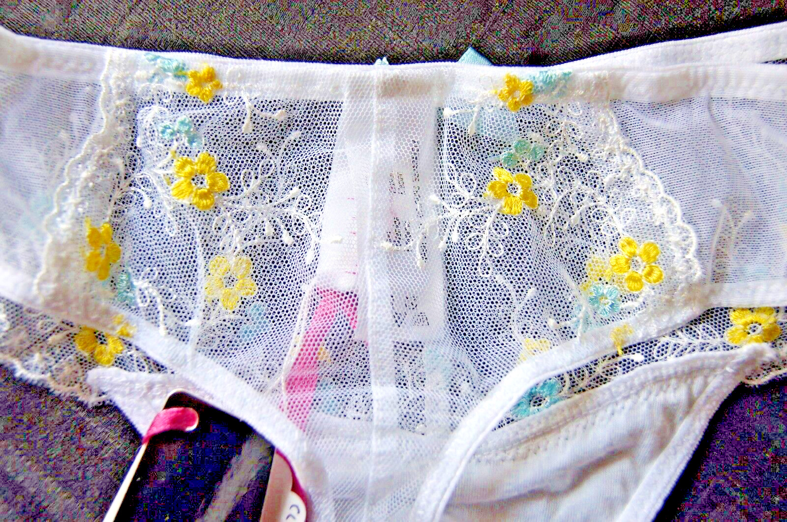 Cleo By Panache HARRY White/Yellow/Turquoise Sheer Mesh Thongboy