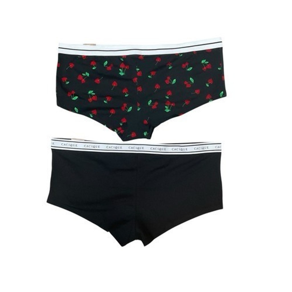 NWT Cacique Cotton Boyshorts Black/Red Lot of 2 Panty Women 22/24 India Cotton