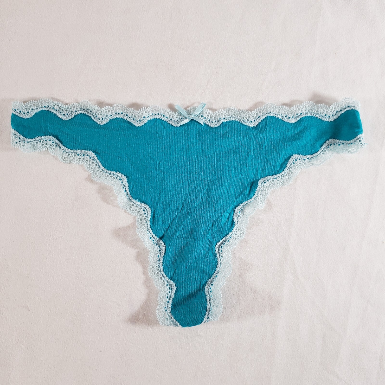 Victoria’s Secret Thong Medium Modal Teal Blue White Lace