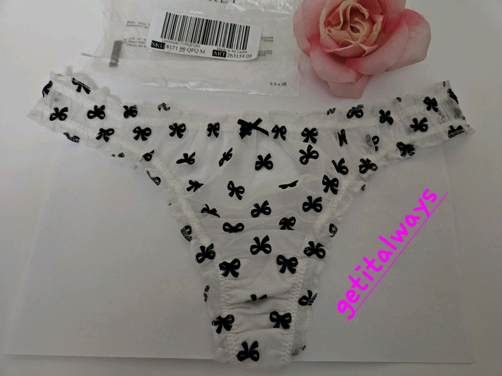 Victoria Secret DREAM ANGELS Keyhole Velvety Bows Ruffle Mesh Thong Panty