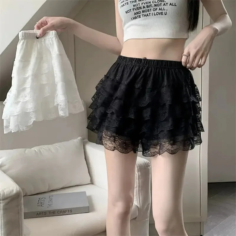 Black White Pleated Safety Panties Woman Cute Lolita Shorts Vintage Ruffle