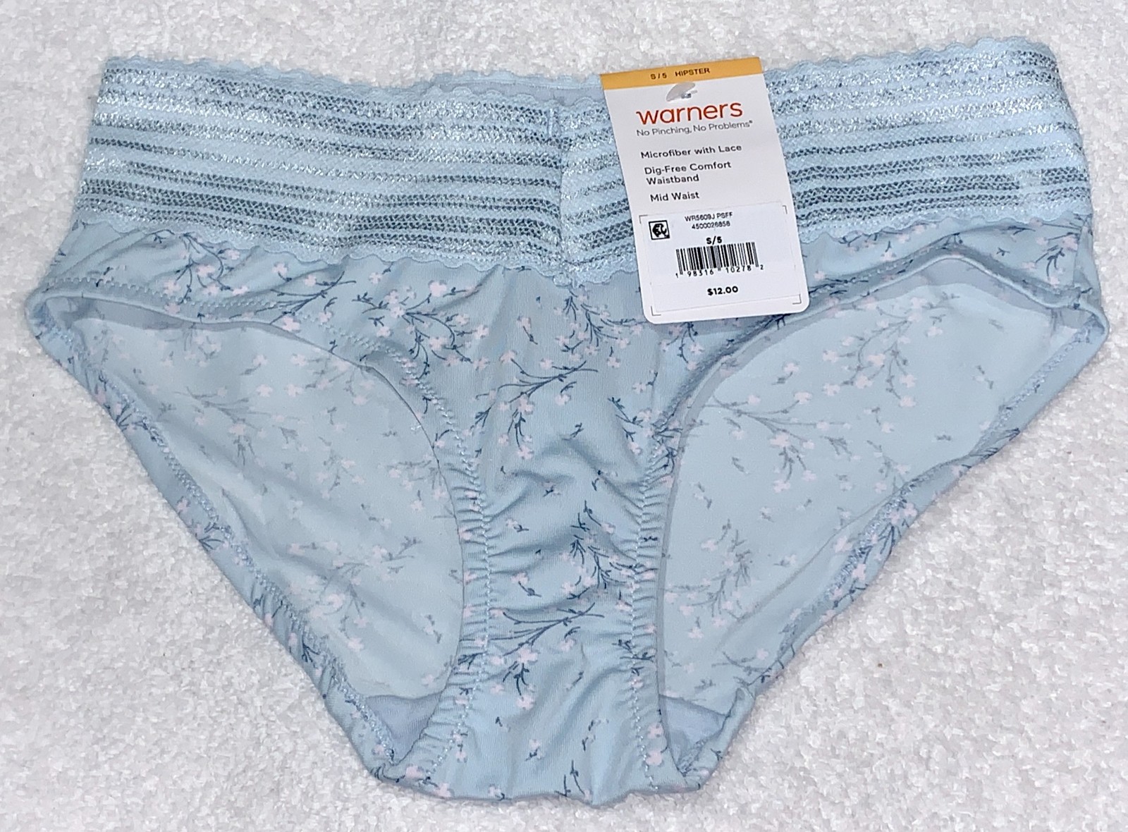 WARNERS No Pinching No Problems Lace Baby Blue Floral Hipster Panty Womens S 5