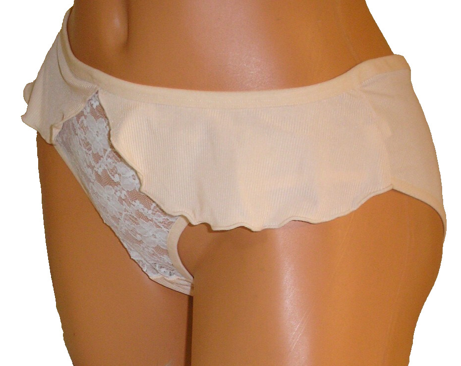 Floral Lace Pastel Pink Ruffle Front Bikini Panties Lingerie, XL Adult Gift