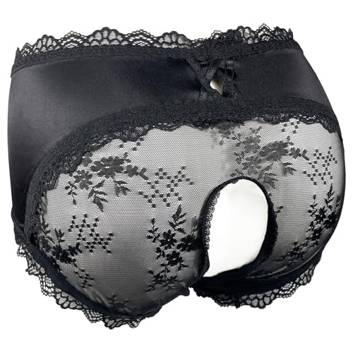 Femboy Sissy Black Mens Pouch Panties Men’s Large Black Crotch Open 1pack