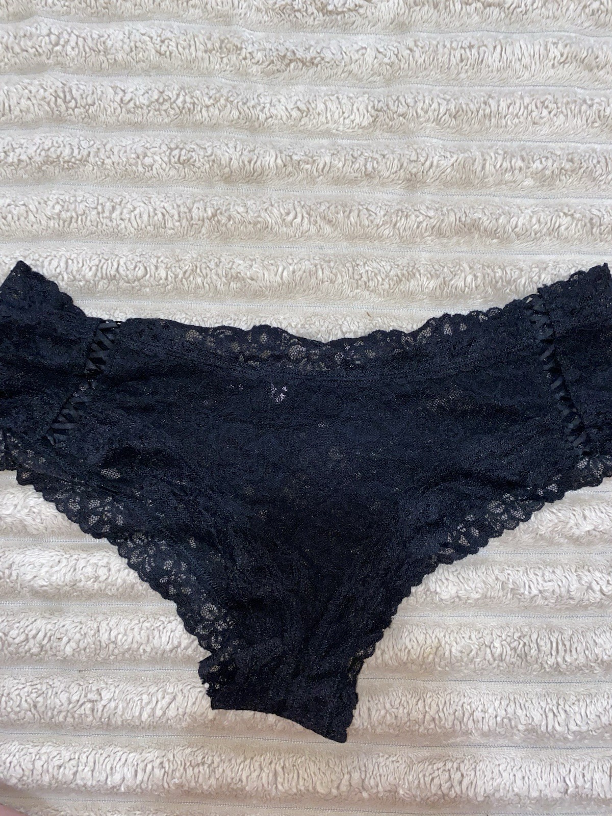 Victoria’s Secret Cheeky Panties XL Black Floral Lace Semi-Transparent