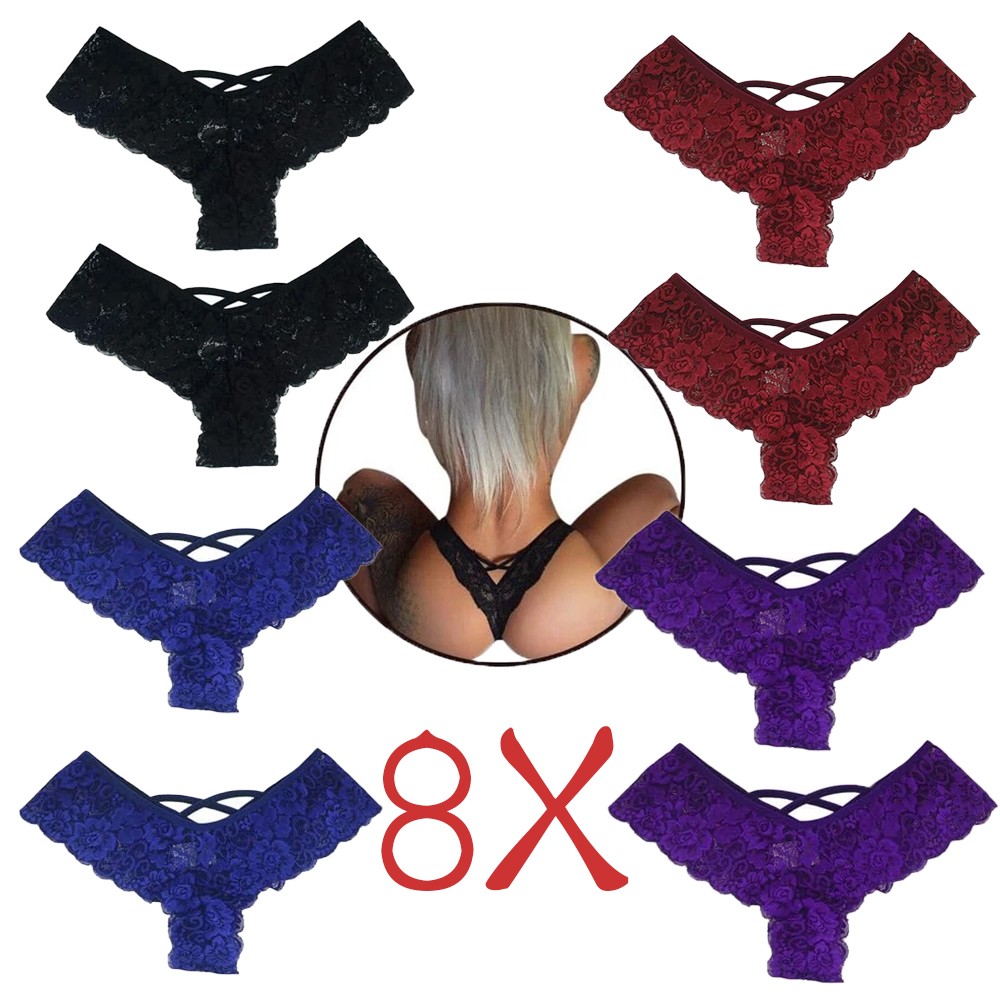 8 Pack Women Underwear Sexy Lace Lingerie Panties G-String Brief Thong Plus Size
