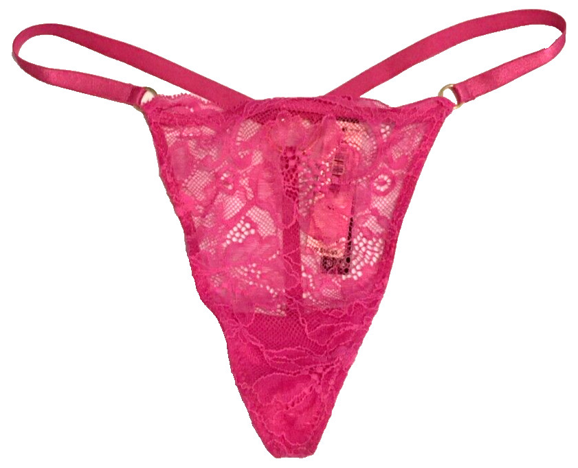 Victorias Secret Pink Lace Heart Charm O-Ring V-String Thong Panty Size S NWT