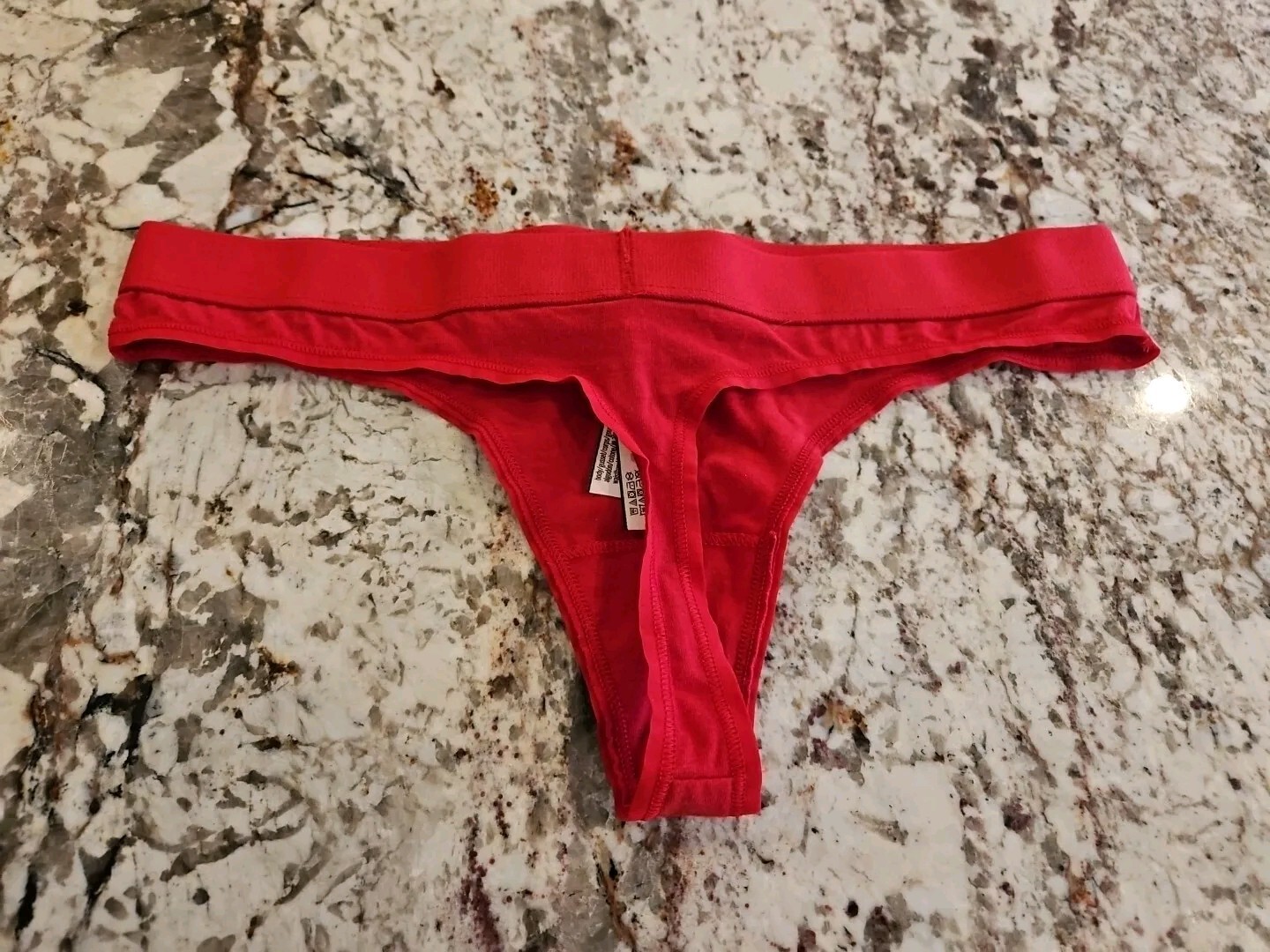 NWT VICTORIA’S SECRET RED SILVER RHINESTONE SHINE THICK WAISTBAND THONG PANTIES