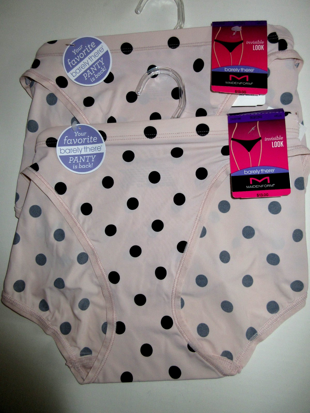 Maidenform 2-Pair BIKINI panties Barely There invisible Pink dots Nylon ~ 2XL/9