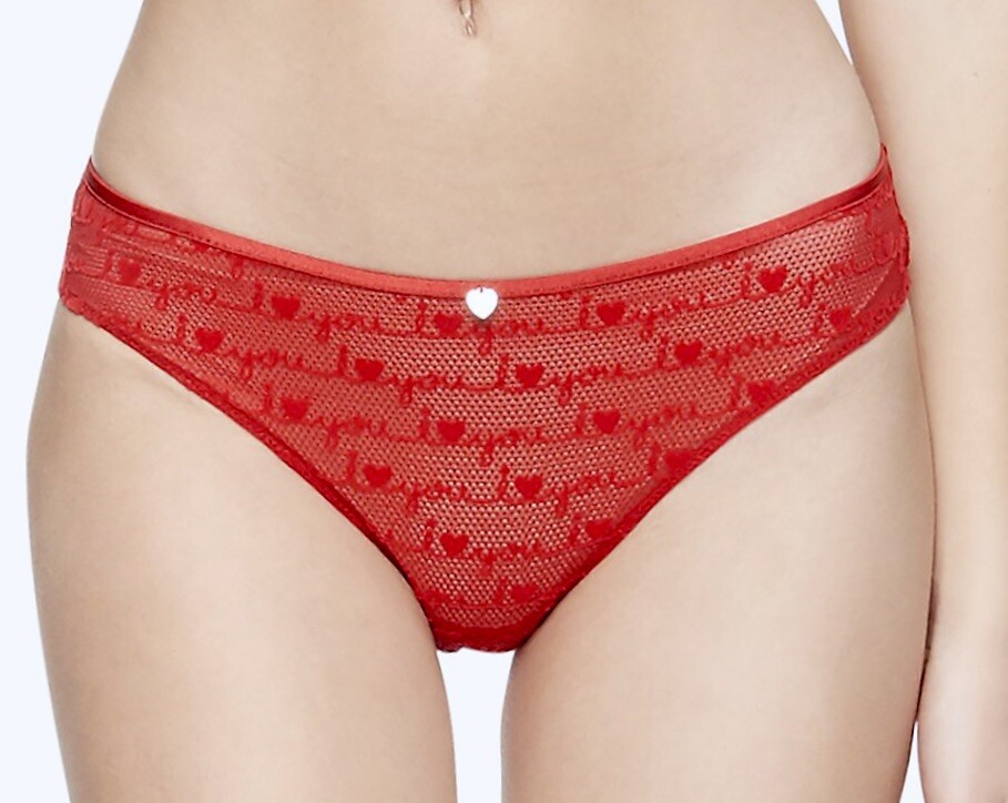 CALVIN KLEIN I Heart You Script Red Sheer Mesh Bikini Panty Womens S 5 M 6 L 7