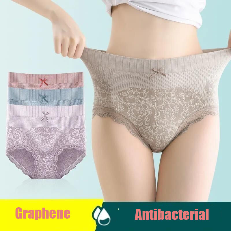 4 Pack Graphene Antibacterial Women Cotton Underwear Panties Softer Mid-waist